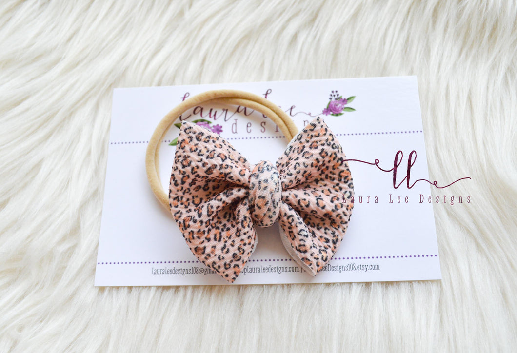 Small Julia Messy Bow Style Bow || Pink Leopard || HEADBAND ONLY