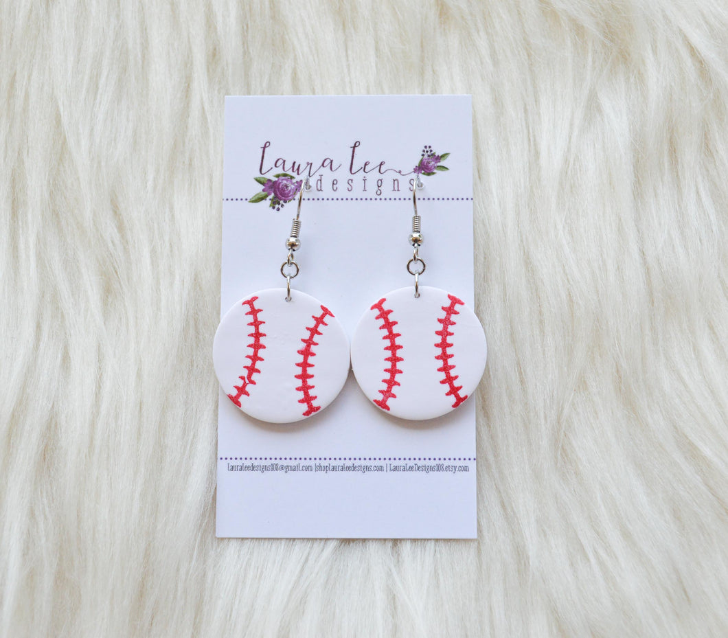 Round Clay Earrings || Baseballs