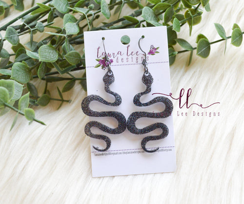Snake Resin Earrings || Black Glitter