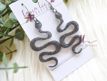 Snake Resin Earrings || Black Glitter