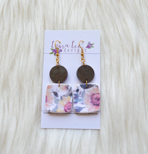 Angel Square Clay Earrings || Sunflowers
