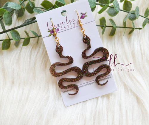 Snake Resin Earrings || Brown Galaxy Glitter