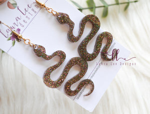 Snake Resin Earrings || Brown Galaxy Glitter