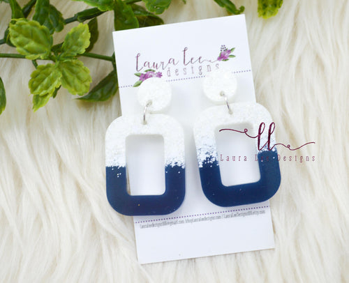 Rounded Rectangle Resin Earrings || Navy Blue and White
