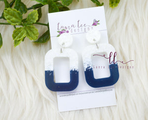 Rounded Rectangle Resin Earrings || Navy Blue and White