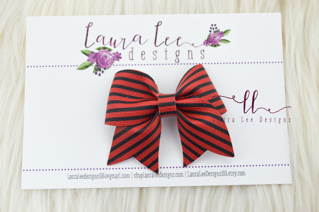 Little Missy Bow || Red and Black Stripes Vegan Leather