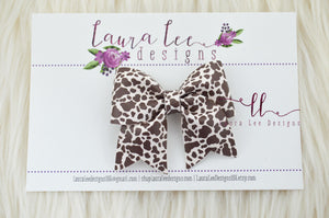 Little Missy Bow || Brown Cow Print Vegan Leather