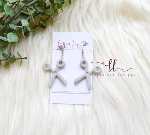 Light Silver Scissors Clay Earrings || Made to Order