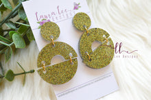 Circle Resin Earrings || Olive Green Holographic Glitter