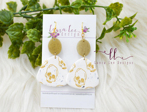 Shelly Clay Earrings || Gold Skulls on Marble