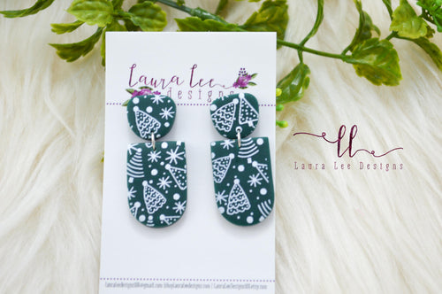 Aspen Clay Earrings || Dark Green and White || Made to Order
