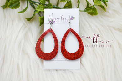 Teardrop Resin Earrings || Red Glitter