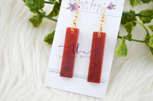 Bar Drop Resin Earrings || Maroon