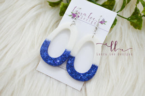Fat Teardrop Resin Earrings || White and Blue Glitter