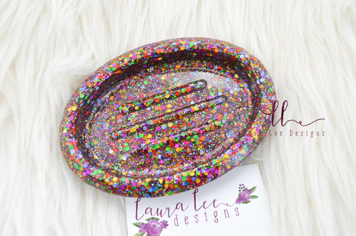 Resin Soap Dish || Rainbow Chunky Glitter