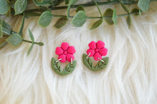 Hot Pink Tiny Flowers Clay Earrings || Choose Earring Style