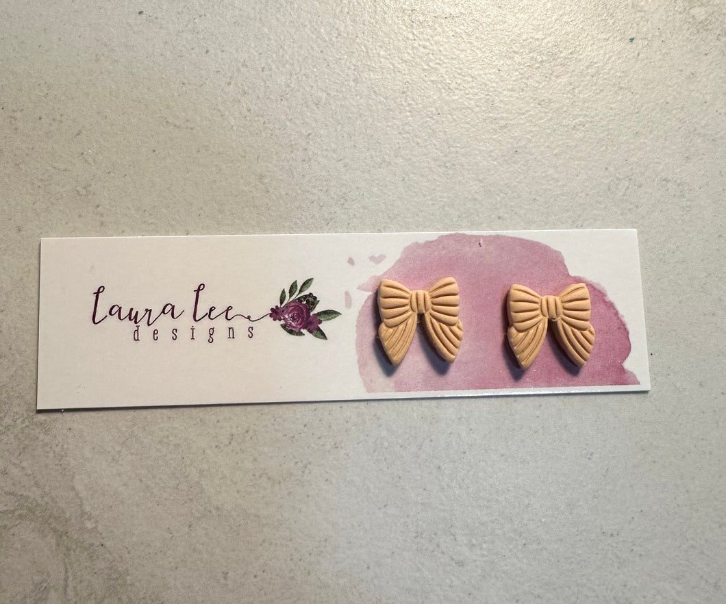 Bow Clay Stud Earrings || Peach || Made to Order