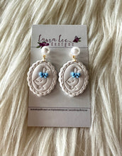 Oval Clay Earrings || Goose with Blue Bow || Made to Order