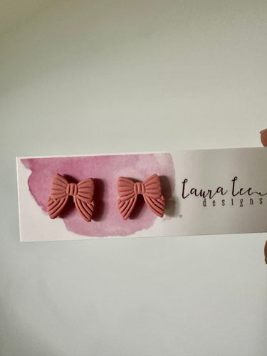 Bow Clay Stud Earrings || Dusty Rose