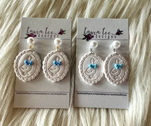 Oval Clay Earrings || Goose with Blue Bow || Made to Order