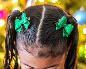 Bitty Piggy Bow Set || Green Glitter Felt