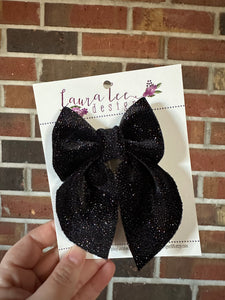 Small Timber Bow || Black with Silver Glitter