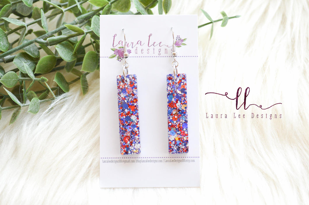 Bar Drop Resin Earrings || America Glitter