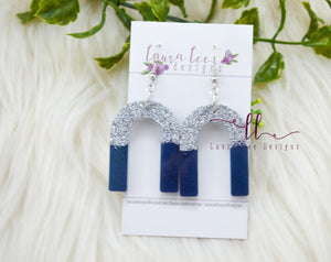 Arch Resin Earrings || Navy Blue and Silver Glitter
