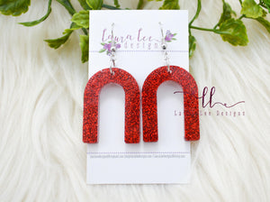 Arch Resin Earrings || Red Glitter