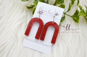 Arch Resin Earrings || Red Glitter