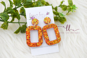 Rounded Rectangle Resin Earrings || Autumn Leaves Glitter