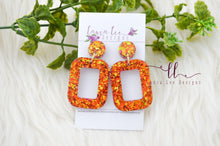 Rounded Rectangle Resin Earrings || Autumn Leaves Glitter