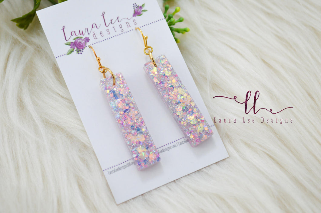 Bar Drop Resin Earrings || Fire Opal Glitter