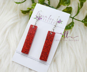 Bar Drop Resin Earrings || Red Glitter