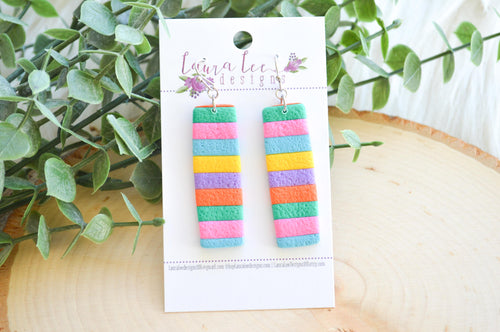 Large Clay Bar Drop Earrings || Summer Stripes