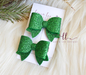 Bitty Piggy Bow Set || Green Glitter Felt