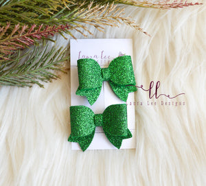 Bitty Piggy Bow Set || Green Glitter Felt