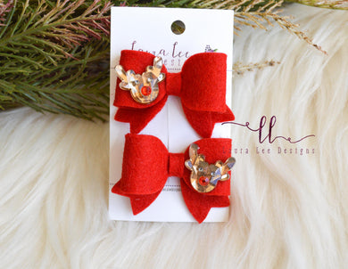 Bitty Piggy Bow Set || Red Felt