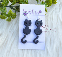 Cats Clay Earrings || Black with Hanging Tail