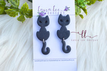 Cats Clay Earrings || Black with Hanging Tail || Made to Order