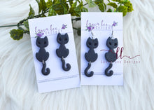 Cats Clay Earrings || Black with Hanging Tail