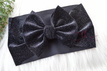 Large Julia Bow Headwrap || Black Velvet with Silver Glitter