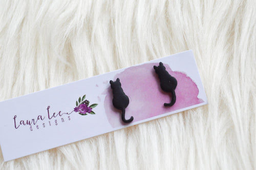 Clay Cats Stud Earrings || Black || Made to Order