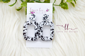 Rounded Rectangle Resin Earrings || Black and White Chunky Glitter