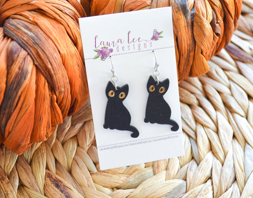 Wood Cats Earrings || Black Kitty