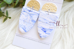 Bluebell Clay Earrings || Blue and White Marble