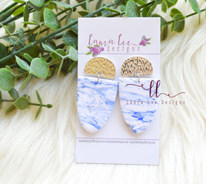 Bluebell Clay Earrings || Blue and White Marble