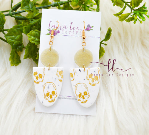 Bluebell Arch Clay Earrings || Gold Skulls on Marble