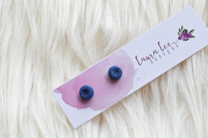 Clay Stud Earrings || Mini Blueberries || Made to order