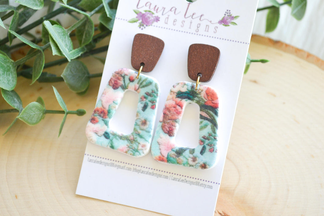 Vinnie Clay Earrings || Teal Floral